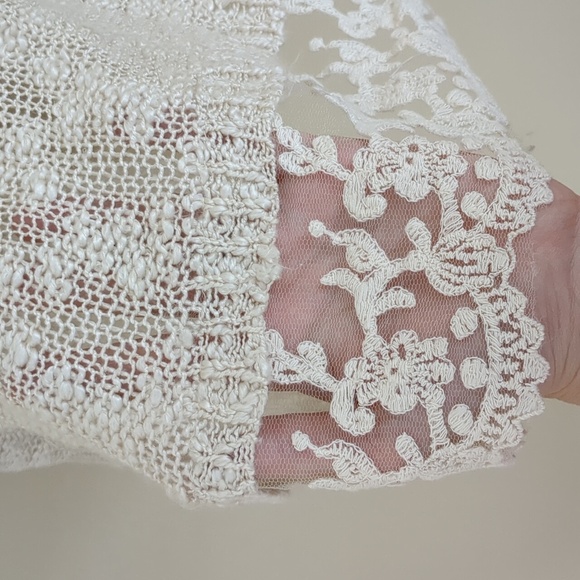 QED London M/L Lace Bottom M/L Cream Ivory Open Knit Sweater Top - Picture 8 of 15